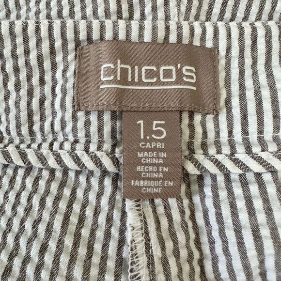 Chico’s Womens Striped Seersucker Capri Trouser Pants Beige White Medium - Picture 4 of 10